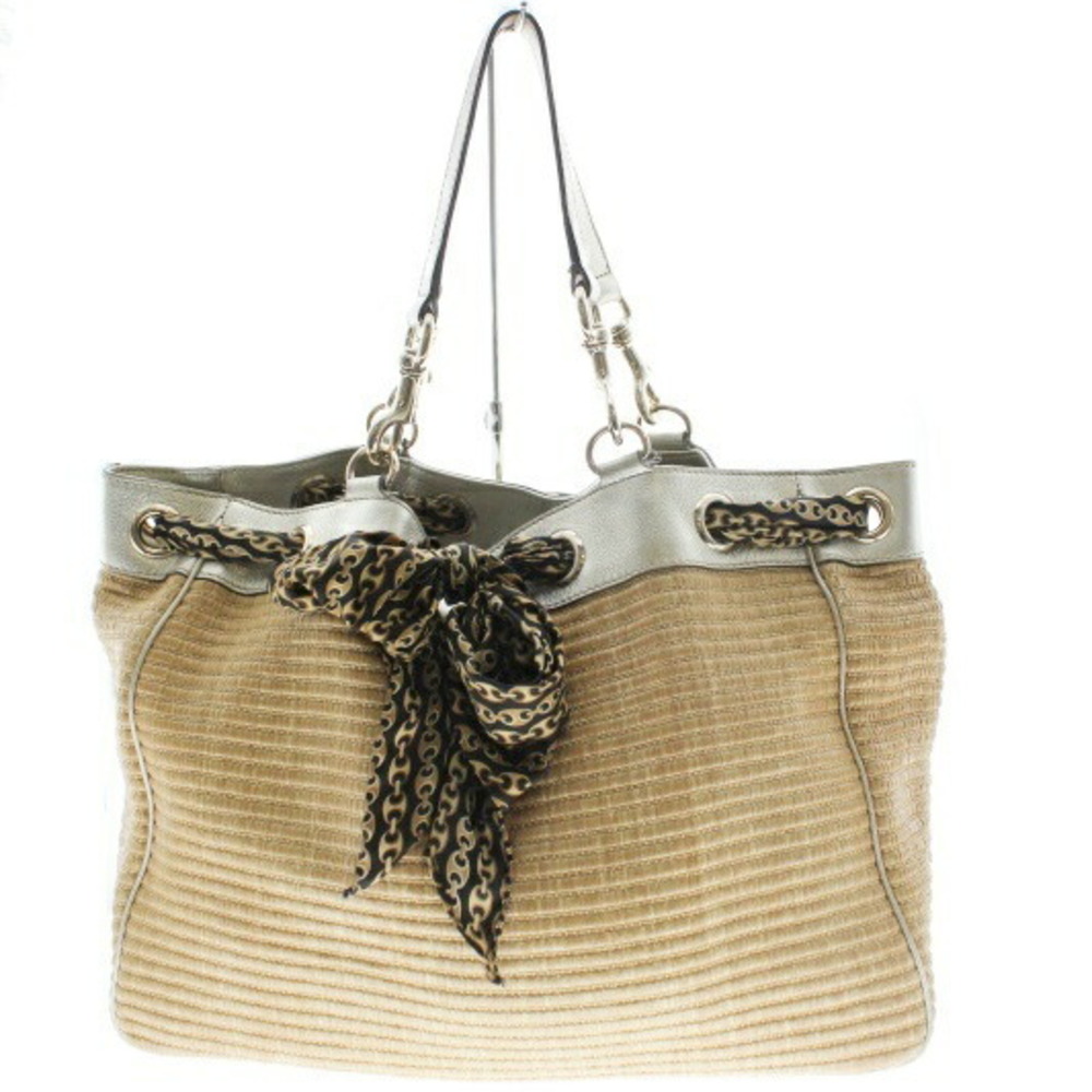 Gucci Straw Scarf Tote Bag Beige